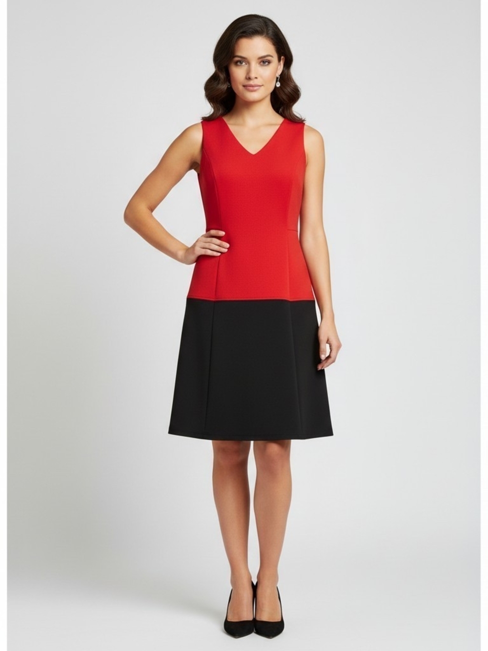 Tommy Hilfiger Red Black Colorblock Sleeveless V-Neck Dress Size 8